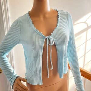 Gaze Baby Blue Tie Up Long Sleeve Top
